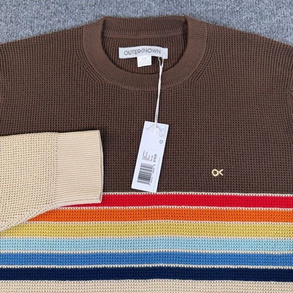 Outerknown Other - Outerknown Hightide Crewneck Sweater Mens Brown Stripe Waffle Knit M NEW 1410079